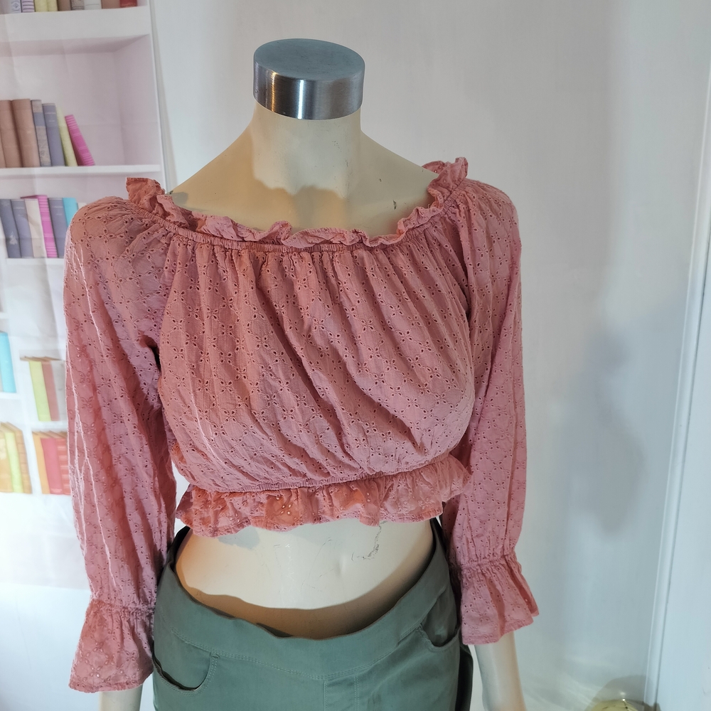& Other Stories Pink Eyelet Off-Shoulder Blouse